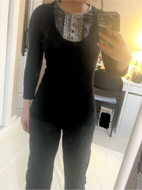 🛍️ 3/$30 | Mexx Black Beige Decorative Collar Pattern Button Sweater Jumper Y2K
